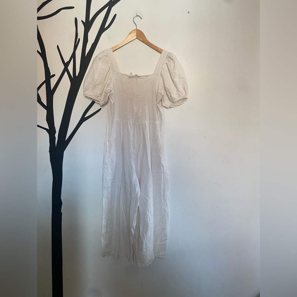 MNG Mango puff sleeve cotton long jumpsuit, cream viscose/cotton/linen blend - Picture 17 of 17